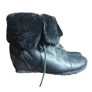 Gentle Souls Barnesicle Wedge Leather Fur Boots - Size 7.5